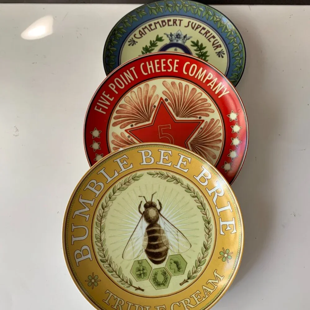 POTTERY BARN VINTAGE LABEL 3 CHEESE PLATES